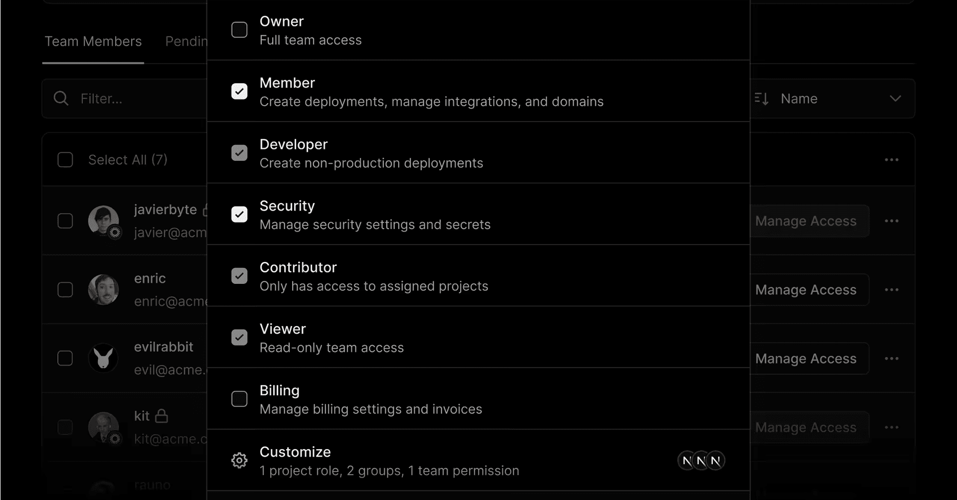 Access Controls in Vercel Dashboard