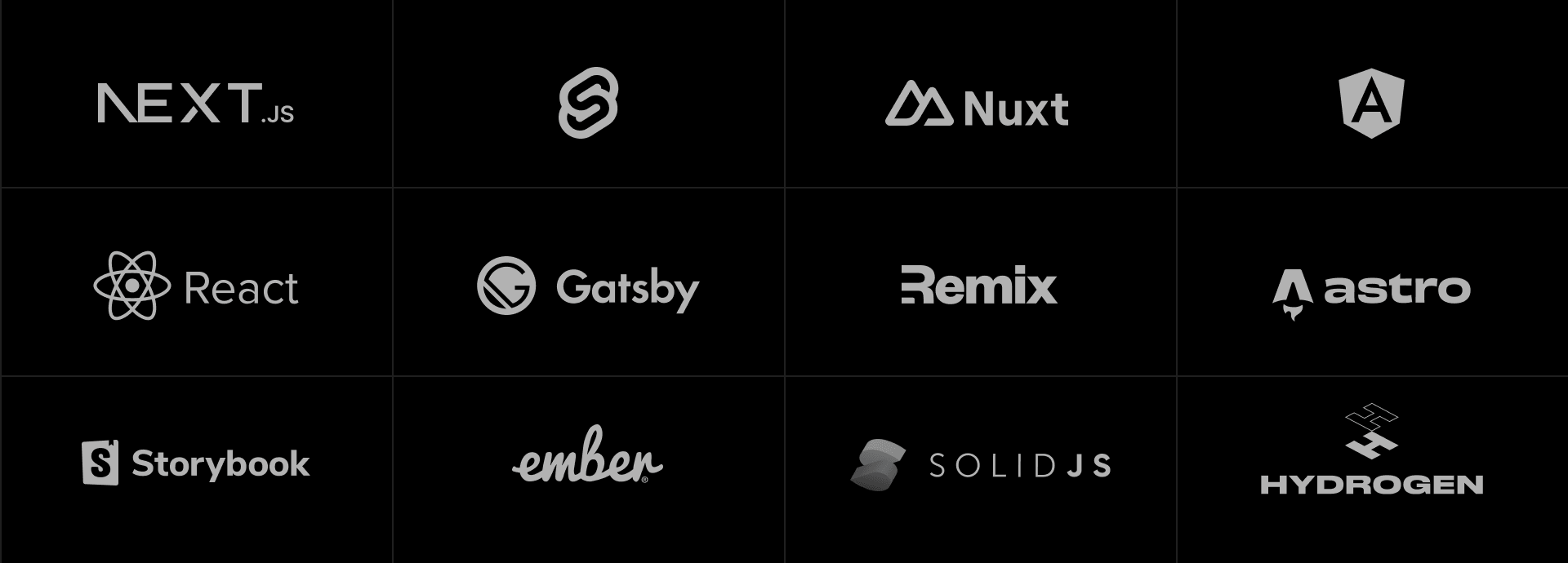 Vercel's Frontend Cloud supports a high variety of frameworks. Here are just a few.