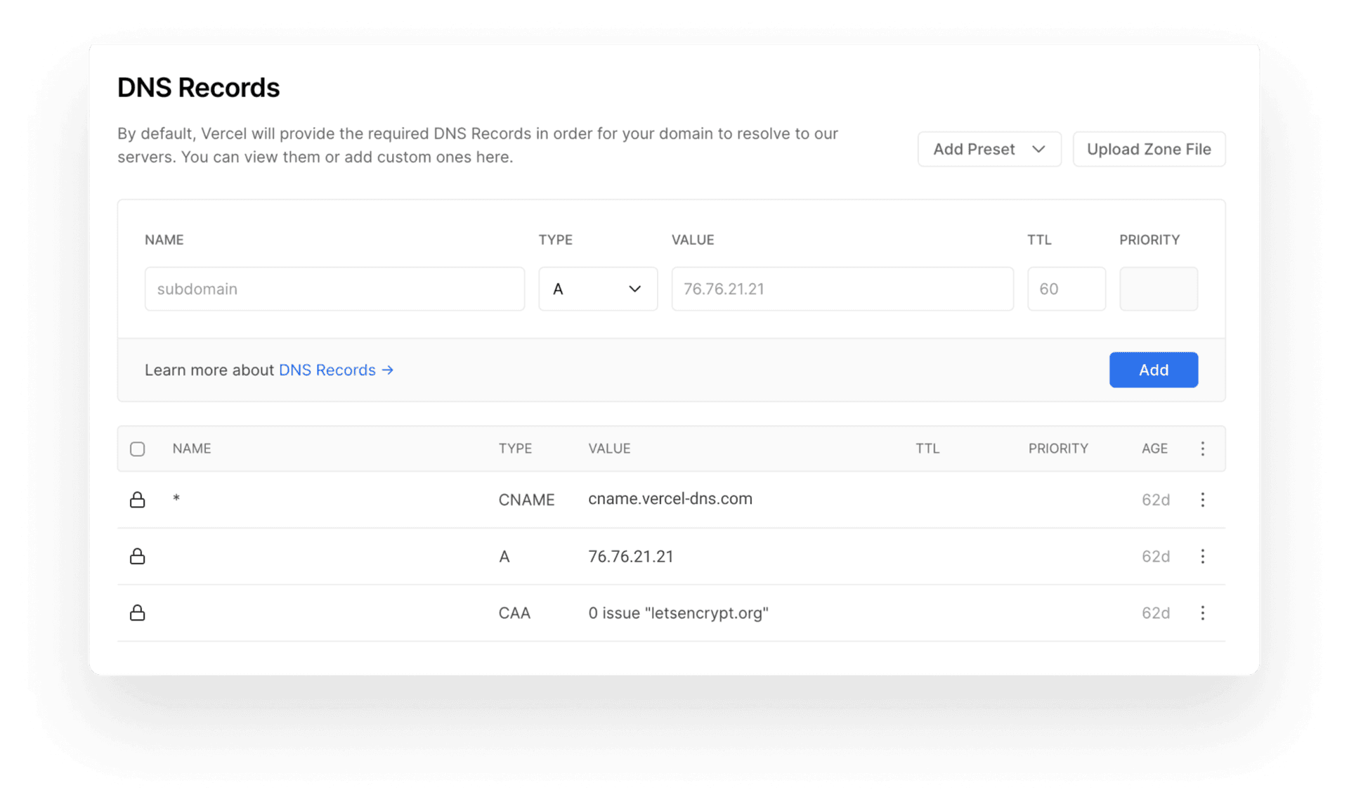 Editing the DNS Records of a Domain.