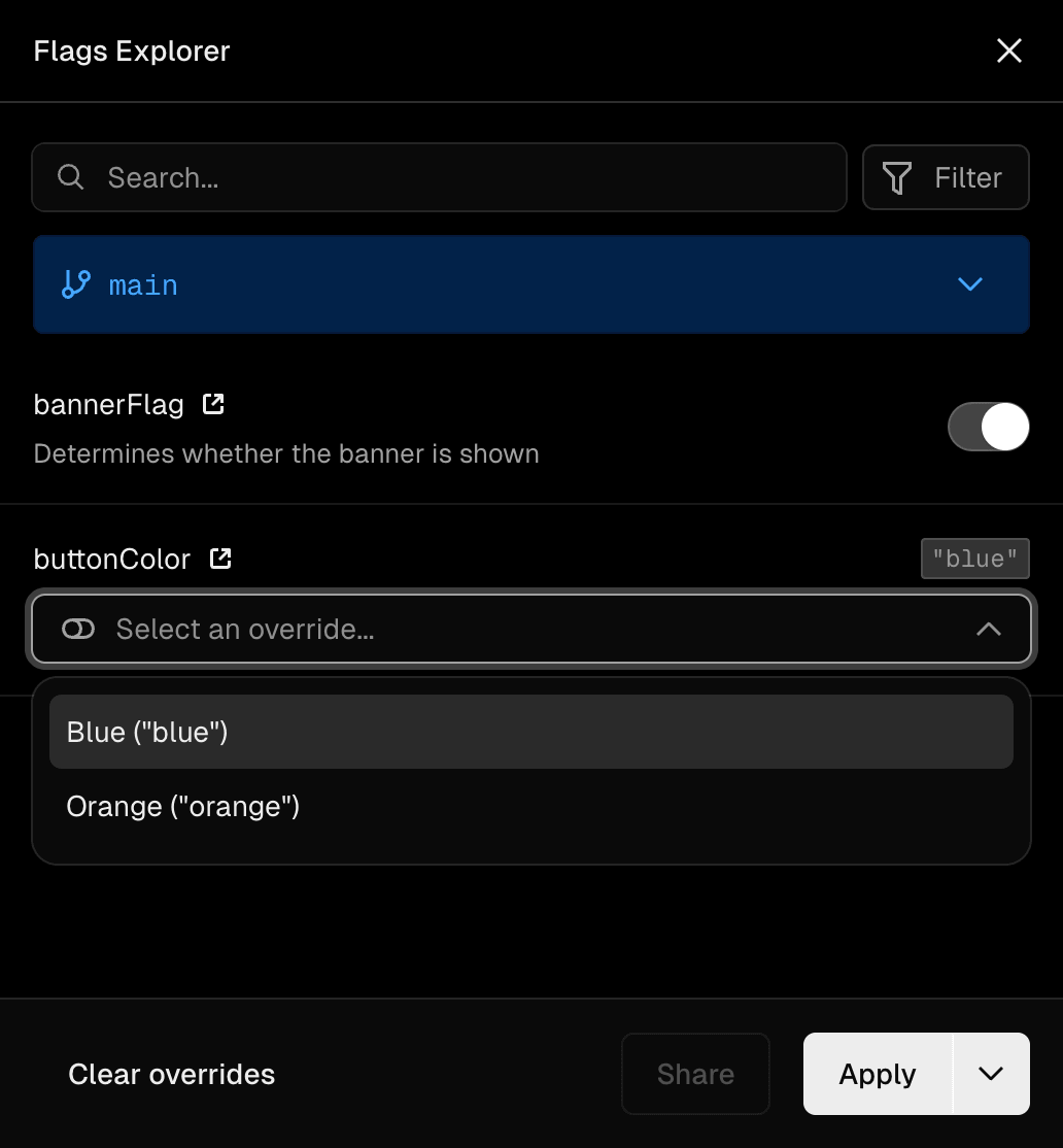 See and override your feature flags in the Vercel Toolbar with the Flags Explorer.
