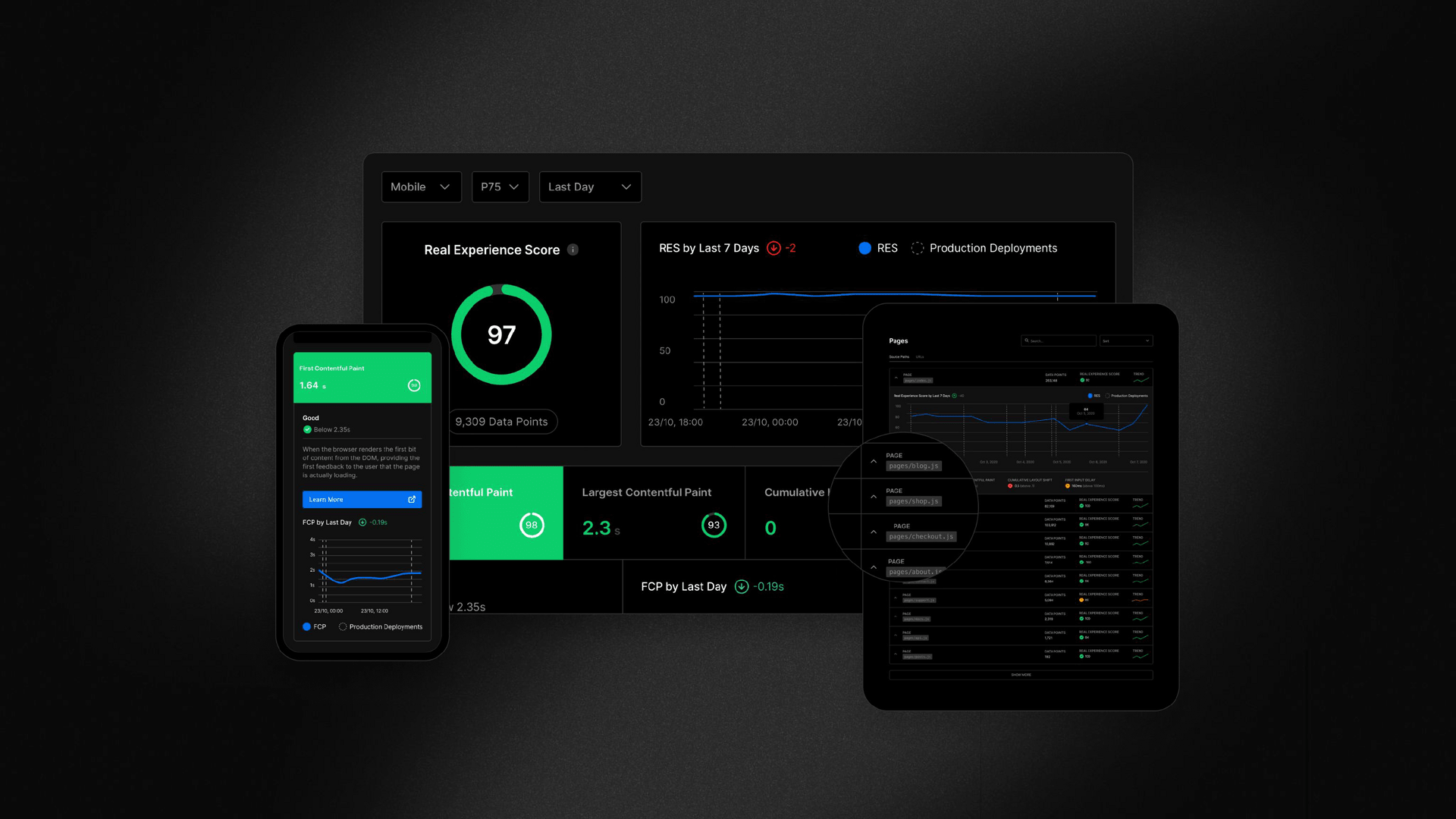 An example of the Vercel Real Experience Score dashboard.