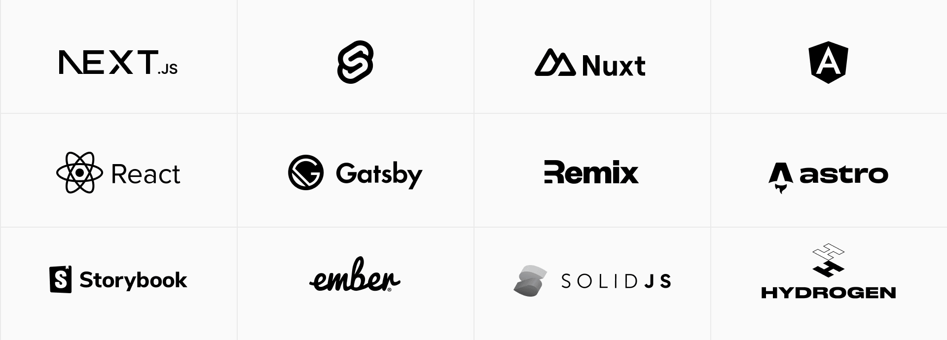 Vercel's Frontend Cloud supports a high variety of frameworks. Here are just a few.
