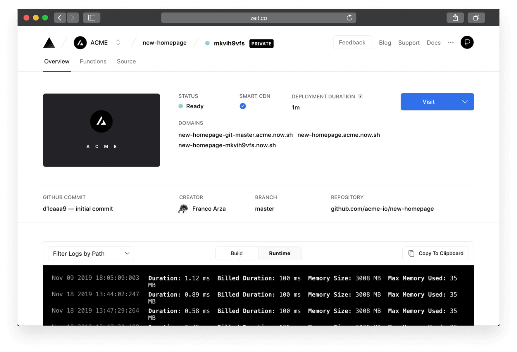 The overview provides meaningful information about an individual deployment.