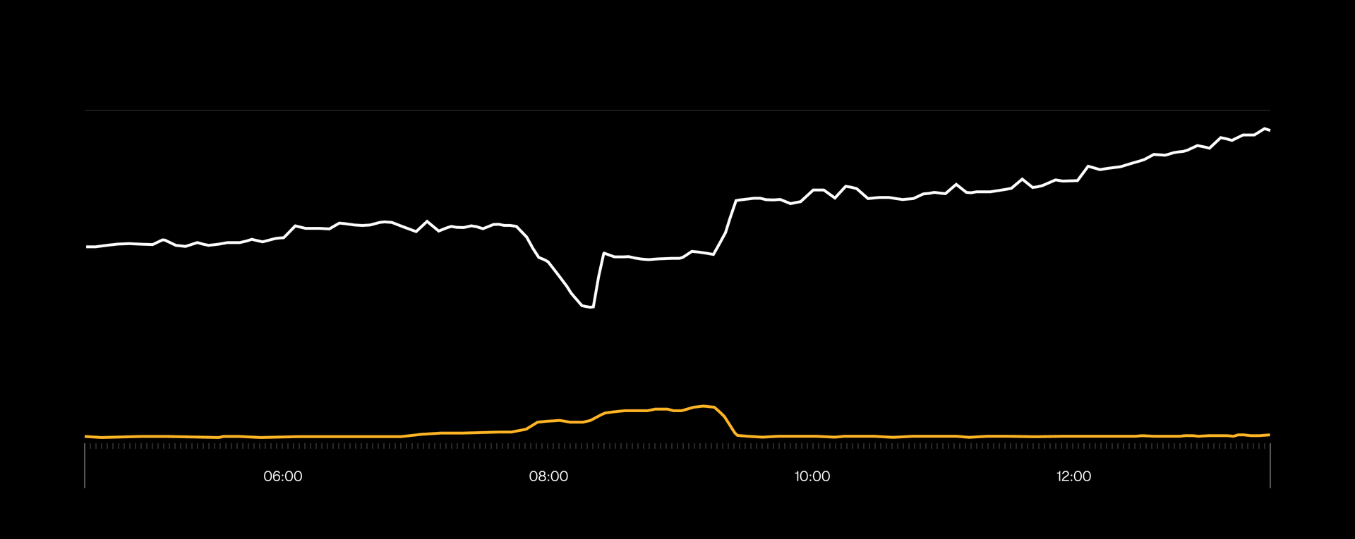 The yellow line shows elevated errors in function invocations during the outage window.
